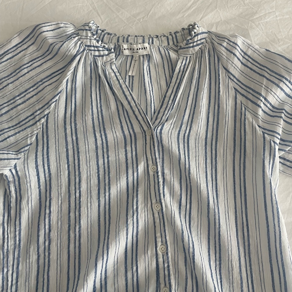 Apiece Apart blue and white blouse